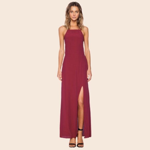 Faithfull the Brand Hey Beau Maxi Halter Dress in Dark Red Size Medium - Picture 1 of 14